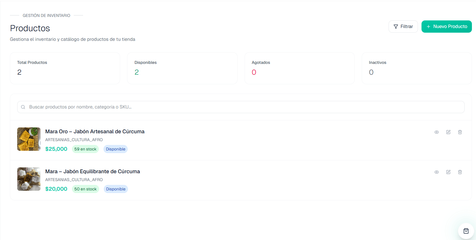 Captura publicada de VORON Market con una vista del panel de gestión del producto.